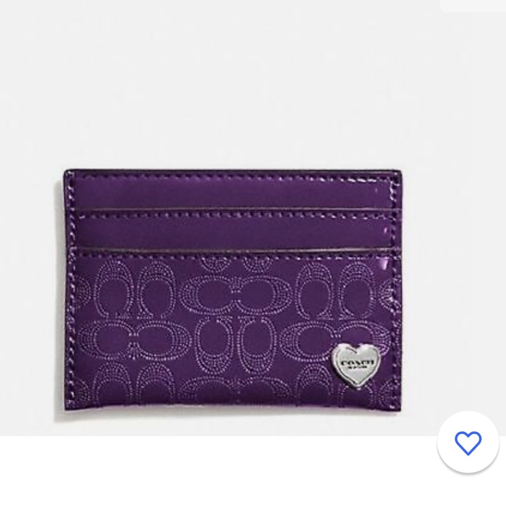 Coach Perforated Embossed Liquid Gloss Card Case with Silver Heart